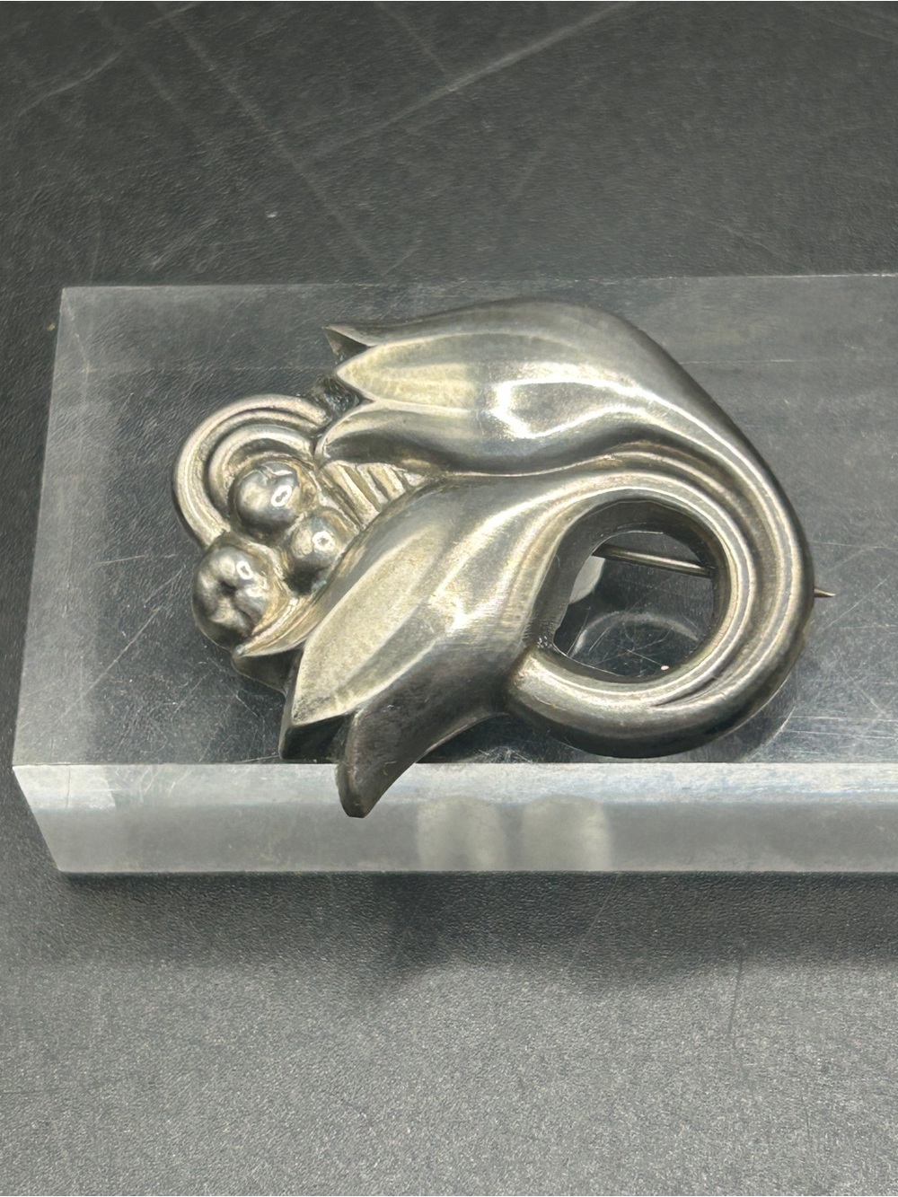 Vintage Sterling Georg Jensen Brooch Double Tulip Signed Denmark 100A Sterling
